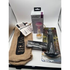 Rabbit Corkscrew LED Stoppers Cork Pops Vacuum Wine Saver & Jute Gift Bag Set